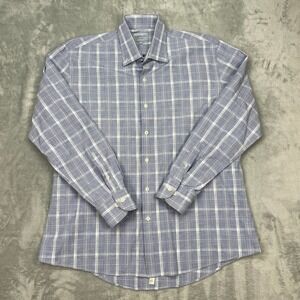 Ledbury Dress Shirt Mens 17.5 Blue Plaid Tailored Fit Long Sleeve Button Up‎